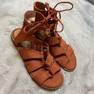 NEW Lace-Up Coral Felt Sandals